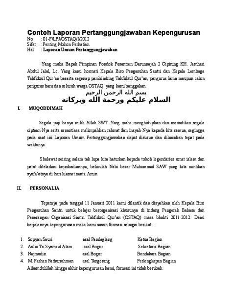 Cukup sekadar di'stapler' atau diklip sahaja. (DOC) Contoh Laporan Pertanggungjawaban Kepengurusan | Era ...