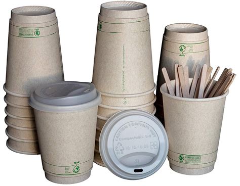Biodegradable Compostable Coffee Cups Lids Stirrers Set In 2021