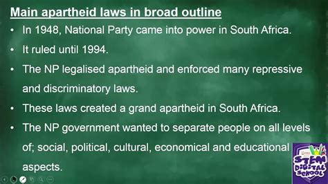 Grade 9 Social Sciences 15 July 2020 Main Apartheid Laws In Broad