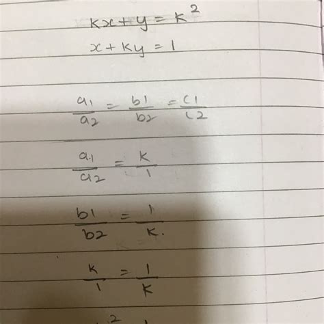 find the values of k for which the pair of linear equations kx y k 2 and x ky 1 have infinitely