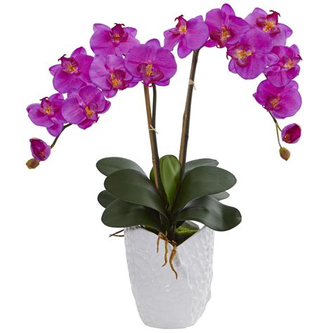 Nearly Natural Double Phalaenopsis Orchid Artificial Arrangement In White Ceramic Vase 1480 Or
