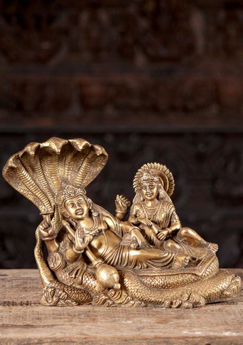 Brass Hindu God Vishnu The Preserver And Lakshmi Laying On Ananta Sesha 10 89bs123z Hindu