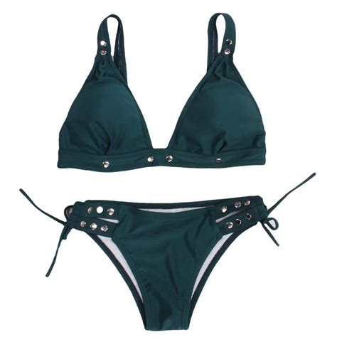 New Sexy Green Handmade Buckle Bikini 2018 Push Up Swimwear Women Bandage Swimsuit Brazilian