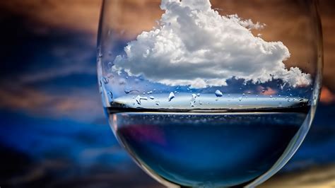 Nature Sky Clouds Water Water Drops Drinking Glass Photo Manipulation Artwork Depth Of