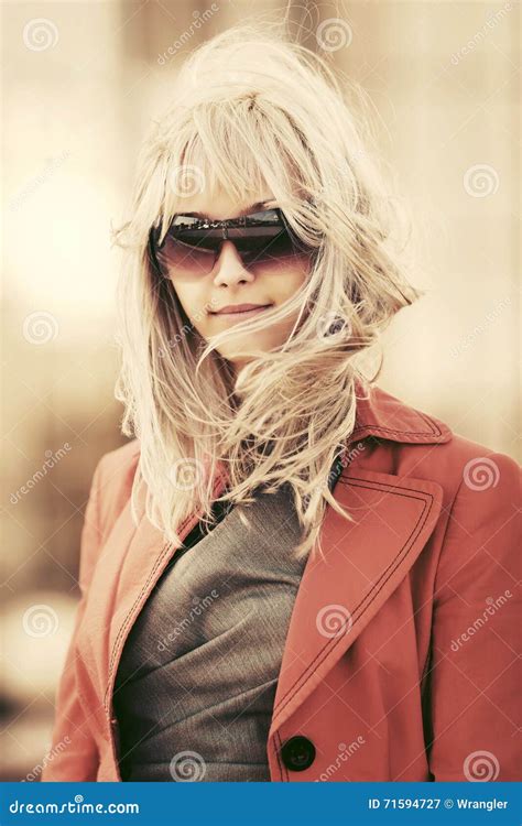 blond fashion woman in sunglasses on city street stock image image of autumn classic 71594727