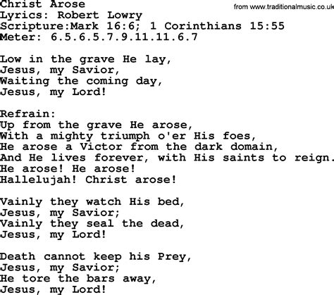 Good Old Hymns Christ Arose Lyrics Sheetmusic Midi Mp3 Audio And PDF