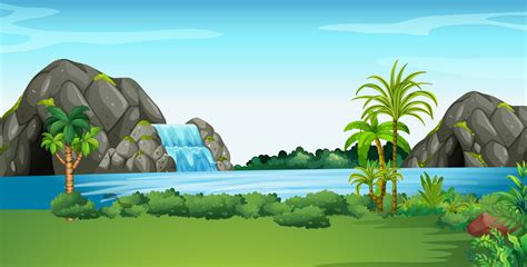 Scene With Waterfall And Field 373995 Vector Art At Vecteezy