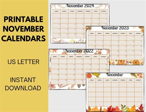 Printable November Calendars Etsy