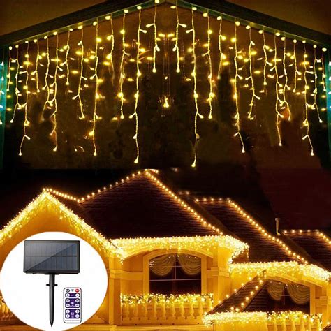 3m 5m Led Solar Icicle String Light Outdoor Waterproof Curtain Icicle