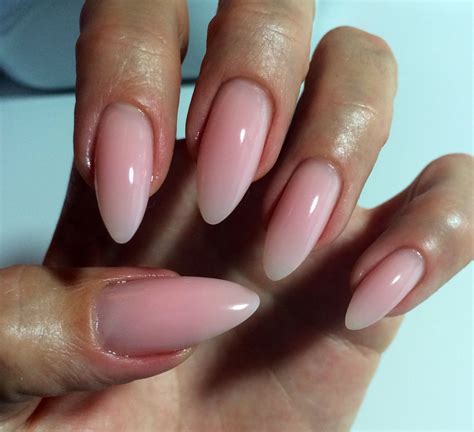 Nude Pink Almond Nails Natural Gel Nail Design Naked Stiletto Nails