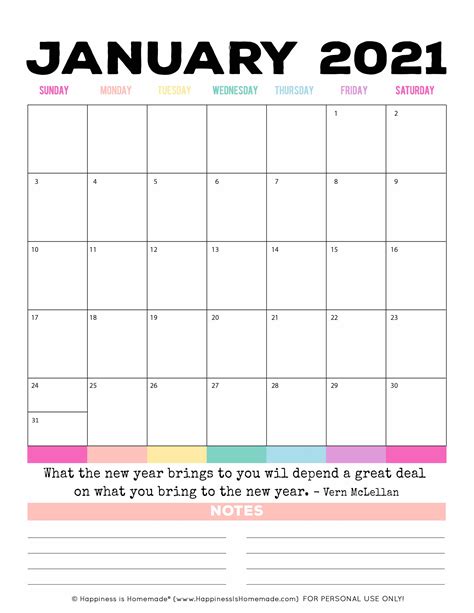 2020 2021 Free Printable Monthly Calendar Happiness Is Homemade