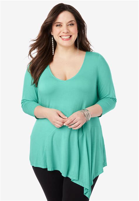 Asymmetric Drape Maxi Tunic With V Neck Plus Size Tops And Tees Fullbeauty