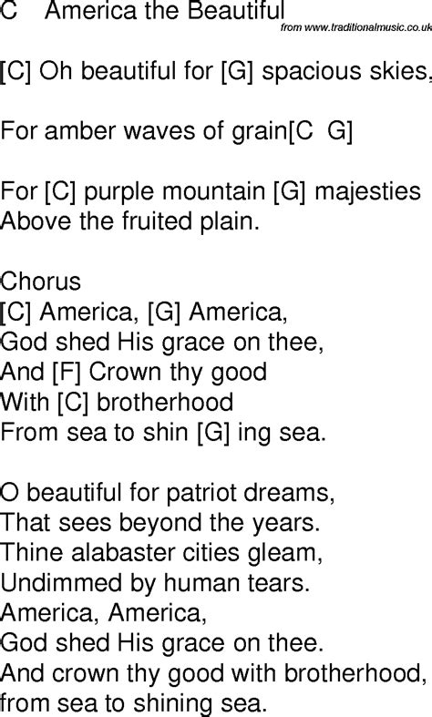 Old Time Song Lyrics With Guitar Chords For America The Beautiful C