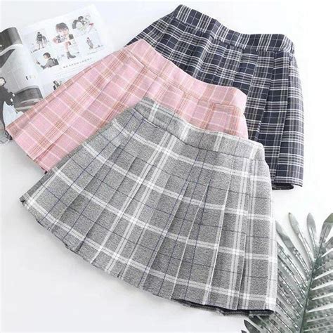 harajuku plaid pleated skirt women japanese spring summer female solid high waist mini skirt