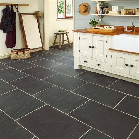Classic Rustic Black Slate Floor Tiles Have A Marked Riven