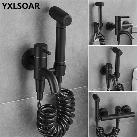 Bidet Faucets Solid Brass Hot And Cold Bathroom Toilet Shower Blow Fed Spray Gun Nozzle Black