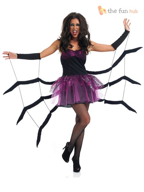 Ladies Black Widow Spider Womens Halloween Fancy Dress Costume Outfit