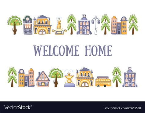 Welcome Home Banner Template With Cute Hand Drawn Vector Image