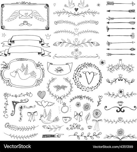 Hand Drawn Floral Page Elements Swirls Ribbons Vector Image
