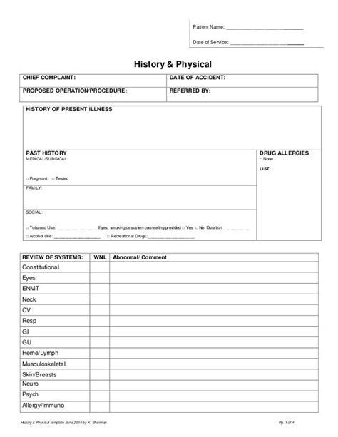history physical form
