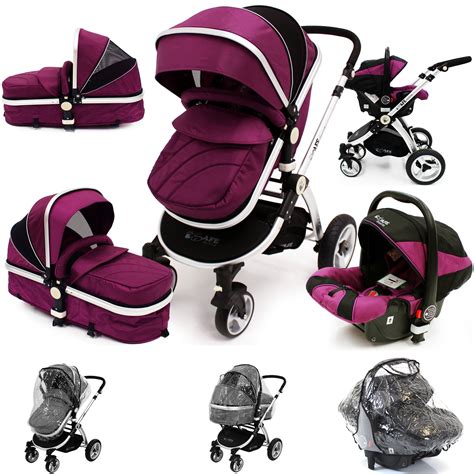 Isafe 3 In 1 Pram Travel System Plum Purple With Carseat