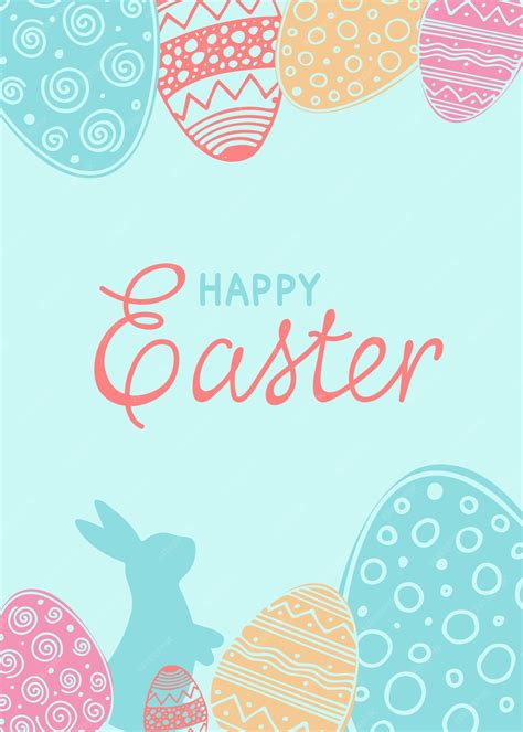 Premium Vector Happy Easter Congratulation Card Template With Eggs Bunny And Lettering