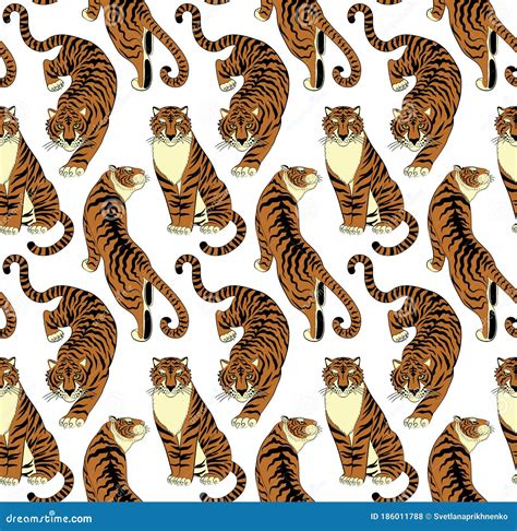 Tigers Seamless Pattern Stock Vector Illustration Of Safari