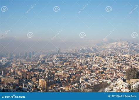 Misty Morning In Sarajevo View From The White Fortress Stock Image