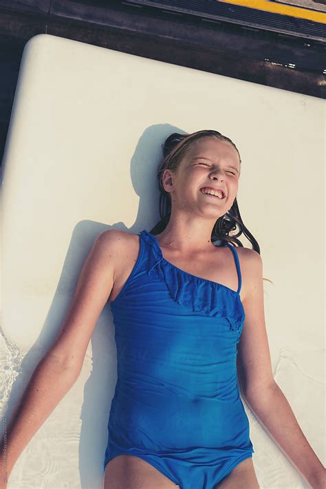 Tween Girl On Pool Lounge By Gillian Vann Summer Swimsuit Min