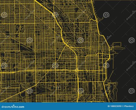 Black And Yellow Vector City Map Of Chicago Stock Vector