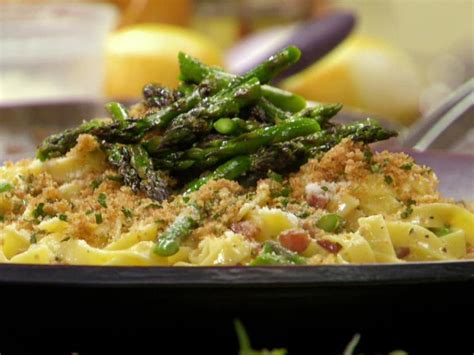 Carbonara Style Tagliatelle With Grilled Asparagus And Lemon Herb