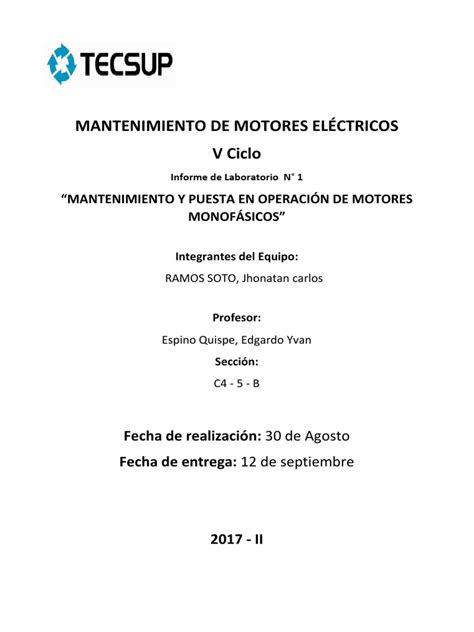 Lab 1 Mantenimiento De Motores ElÉctricos Docx Pdf Motor Eléctrico Inductor