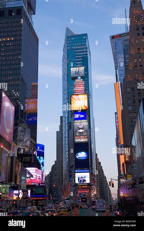 City Lights At Twilight Are Seen At Times Square Hi Res Stock