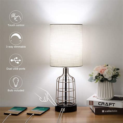 Boncoo Touch Control Table Lamp With 2 Usb Ports 3 Way Dimmable Modern