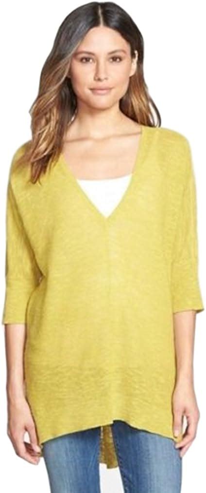 Eileen Fisher Womens Plus Organic Linen Cotton Slub Knit Deep V Neck