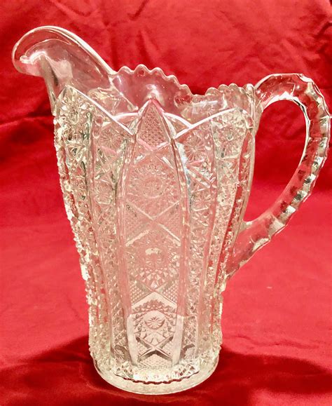 Antique Clear Cut Crystal Depression Glass Pitcher