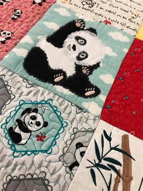 Panda Quilt 5x5 6x6 7x7 Panda Quilt Machine Embroidery Quilts