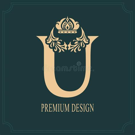 Elegant Letter U With Crown Graceful Royal Style Calligraphic