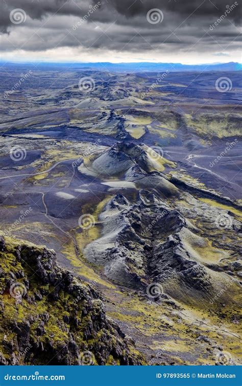 Lakagigar Volcanic Craters Chain Landscape View Iceland Stock Image