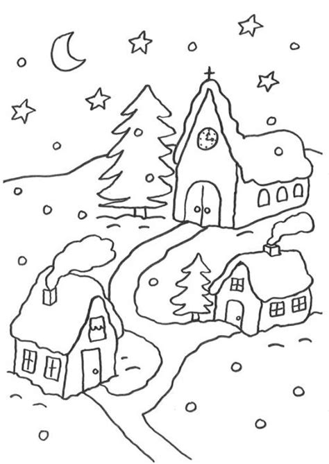 Vorlagen für kreidemarker kostenlos : Kostenlose Malvorlage Weihnachten: Verschneites Dorf zum ...