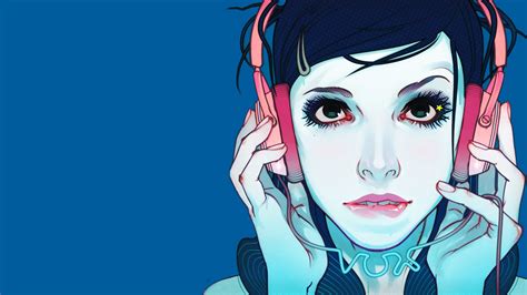 Wallpaper Anime Girls Headphones Blue Dubstepgutter Digital Art
