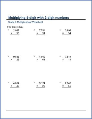 Th Grade Math Worksheets Multiplication Learning Printable