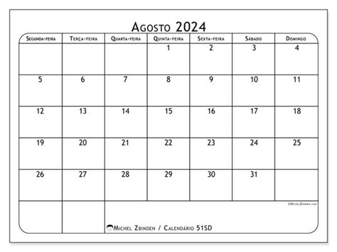 Calendário De Agosto De 2024 Para Imprimir “portugal” Michel Zbinden Pt