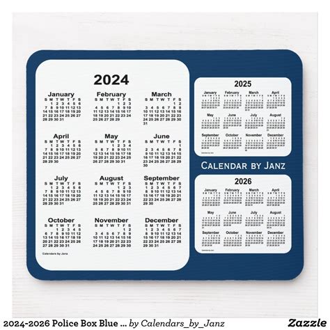 2024 2026 Police Box Blue 3 Year Calendar By Janz Mouse Pad Zazzle