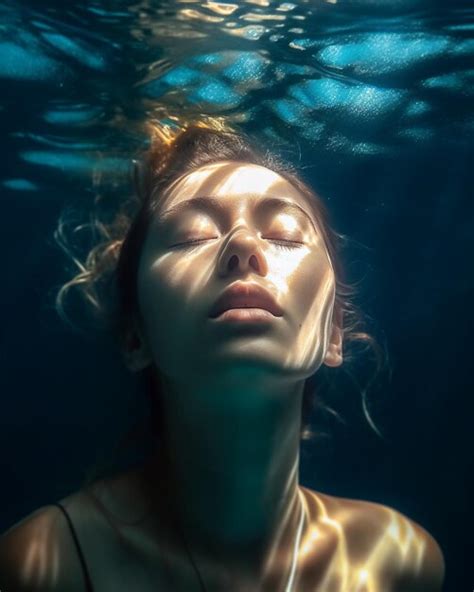 Premium Ai Image A Woman Under Water With Her Eyes Closed And The Sun