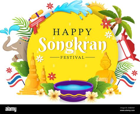 Happy Songkran Festival Day Illustration With Playing Water Gun In