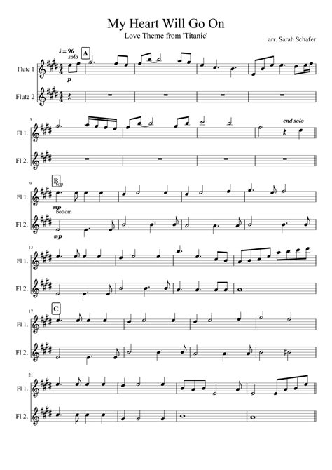 Theme From Titanic Flute Duet Sheet Music For French Horn Trombone
