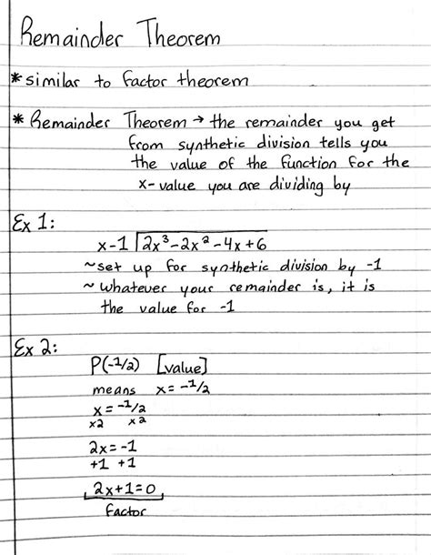 Remainder And Factor Theorem Worksheet