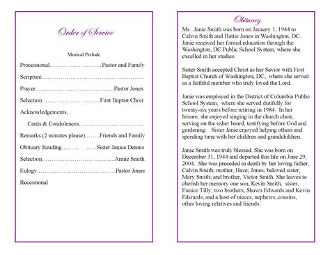Free Sample Obituary Programs | Master of Template Document