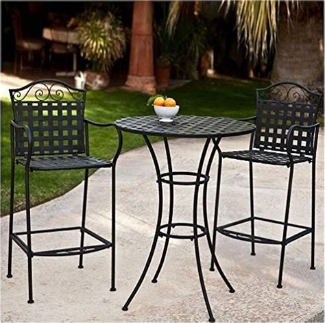 3 Piece Outdoor Bistro Set Bar Height Black This Traditional Patio